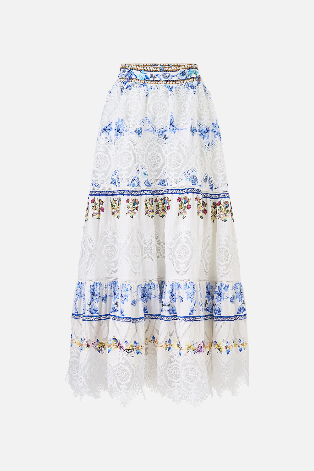 HIGH WAISTED TIERED MIDI SKIRT ALL ABOUT THAT LACE