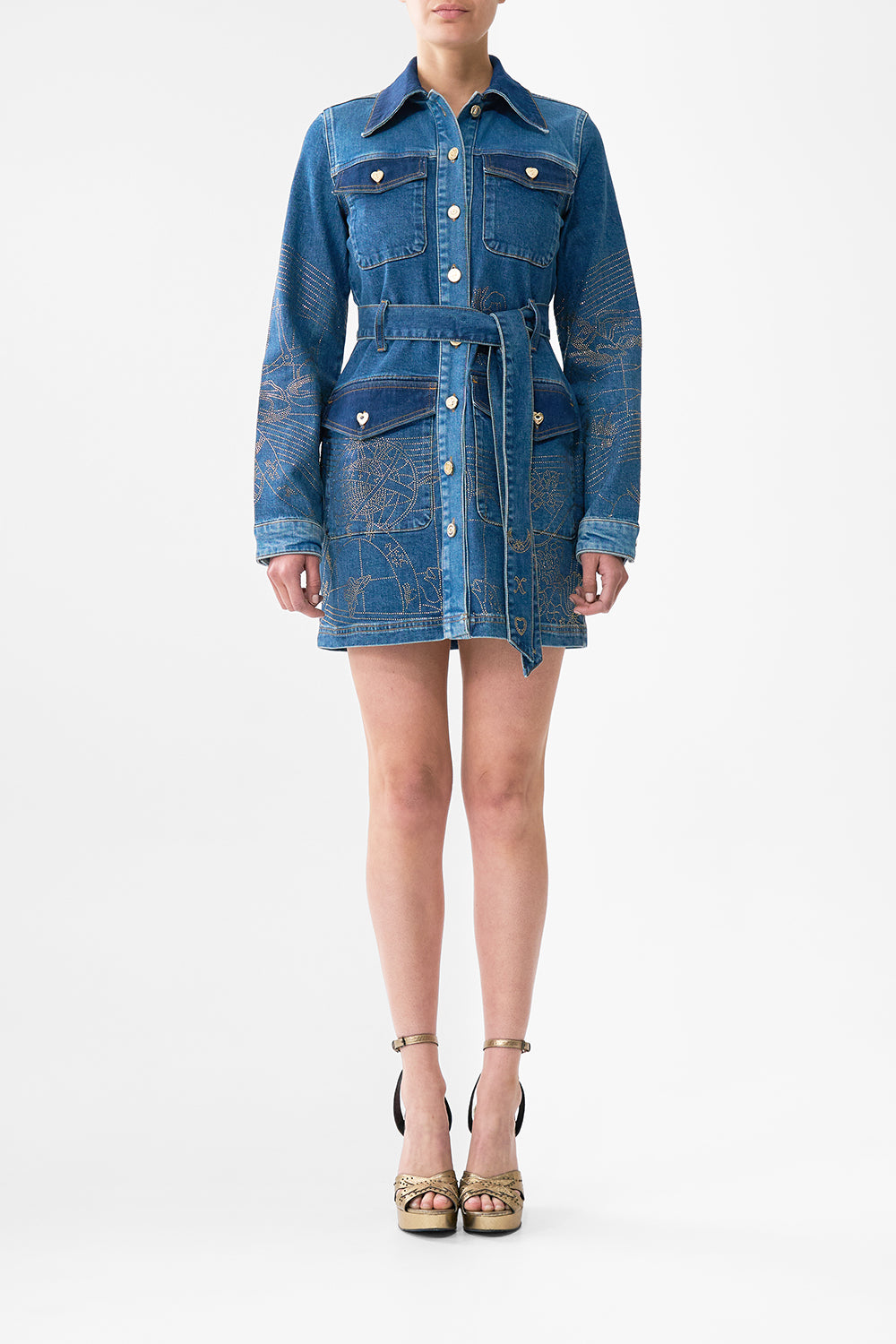 JENNA ZODIAC ZONE BELTED MINI DRESS DENIM