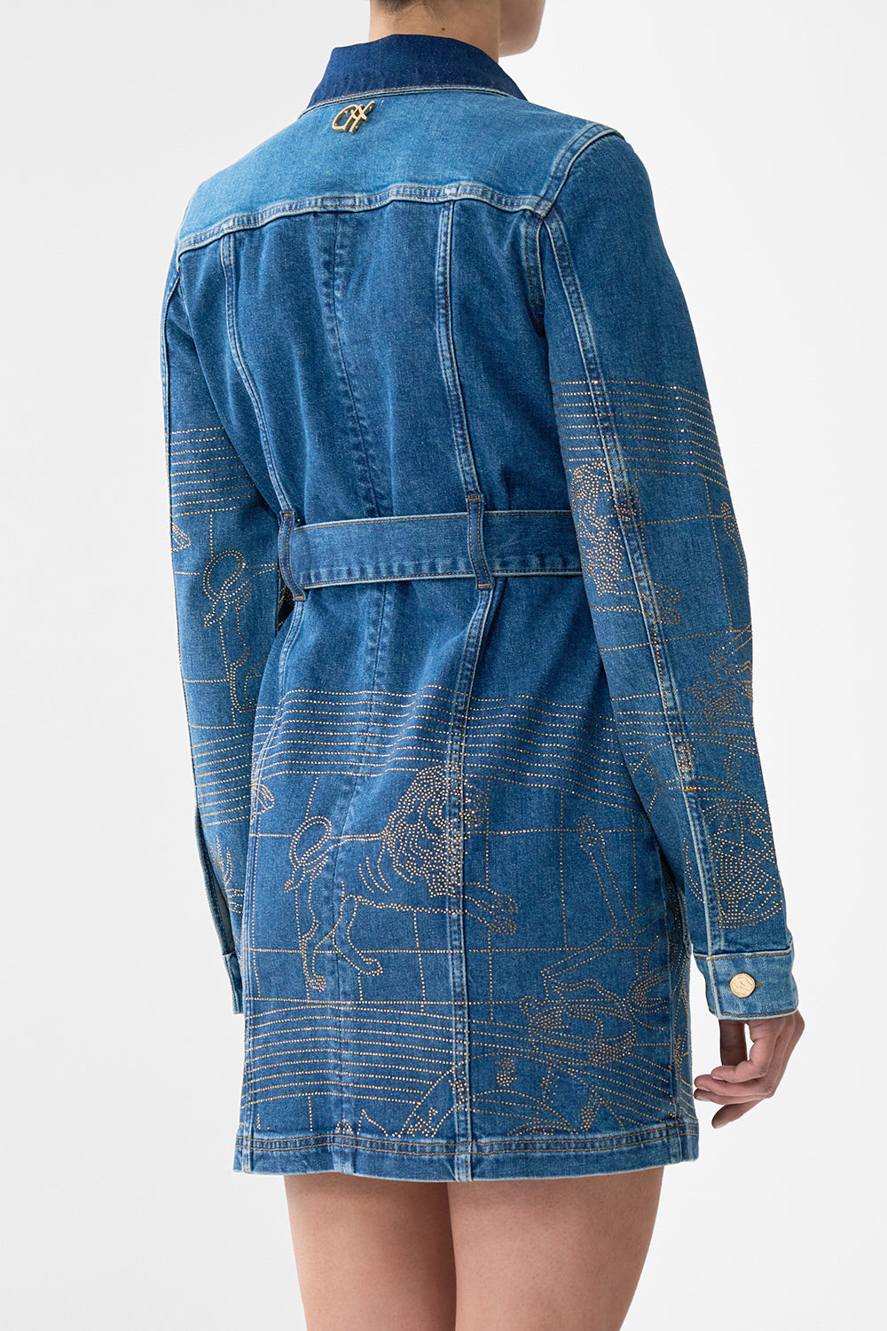 JENNA ZODIAC ZONE BELTED MINI DRESS DENIM