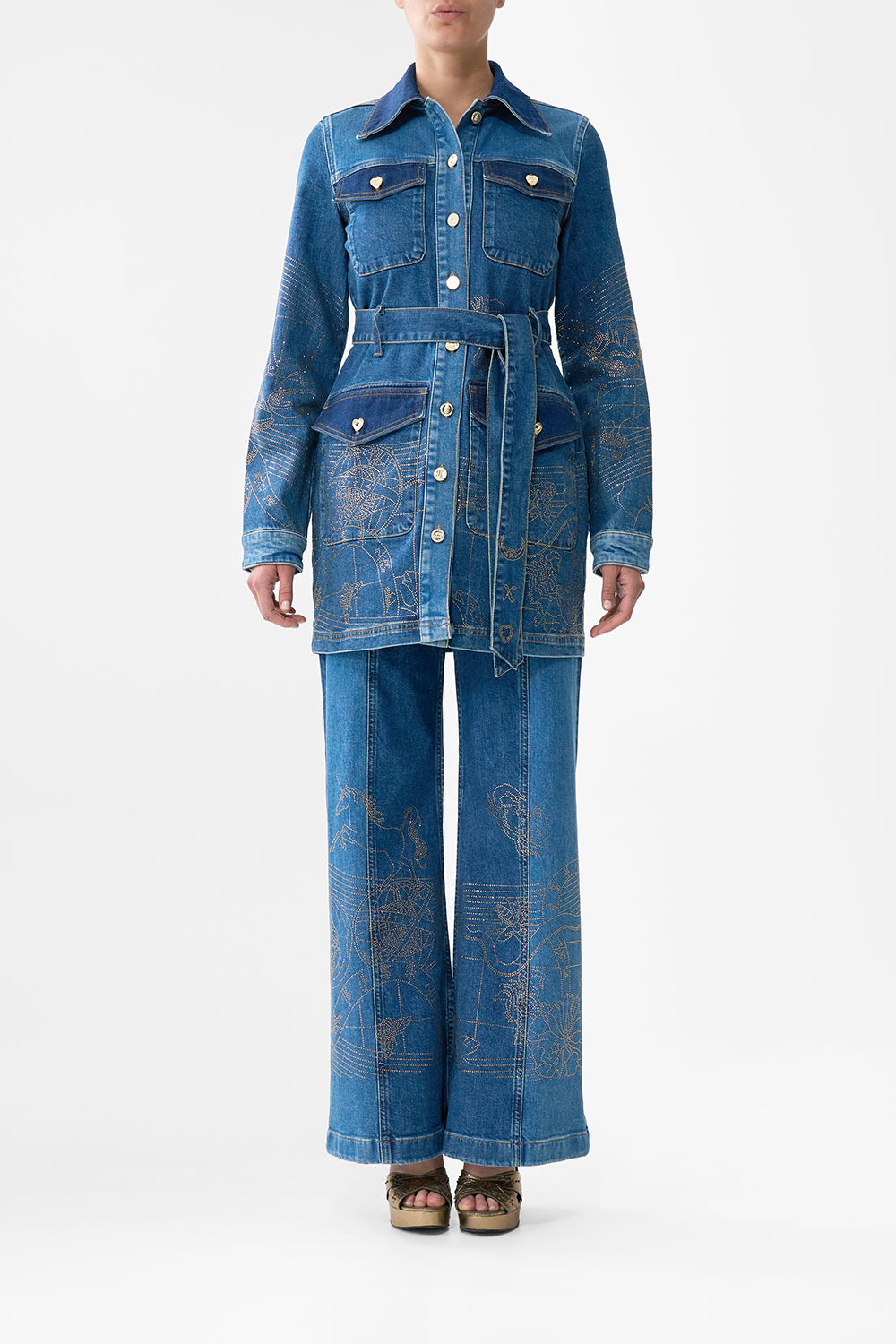 JENNA ZODIAC ZONE BELTED MINI DRESS DENIM