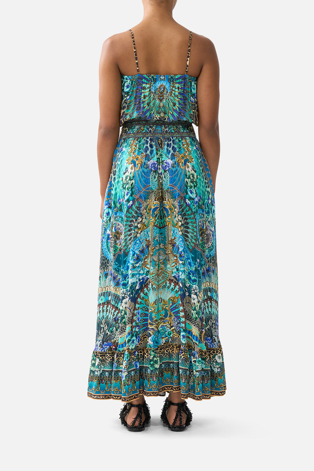 The CAMILLA TIE SLEEVE SHORT V NECK KAFTAN PAINTED PRAYERS in our print.