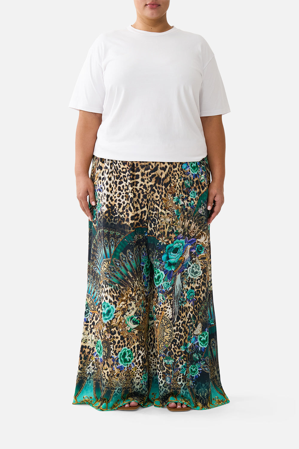 The CAMILLA FRILL BRALETTE LONG DRESS LEOTIGRA LAND in our print.