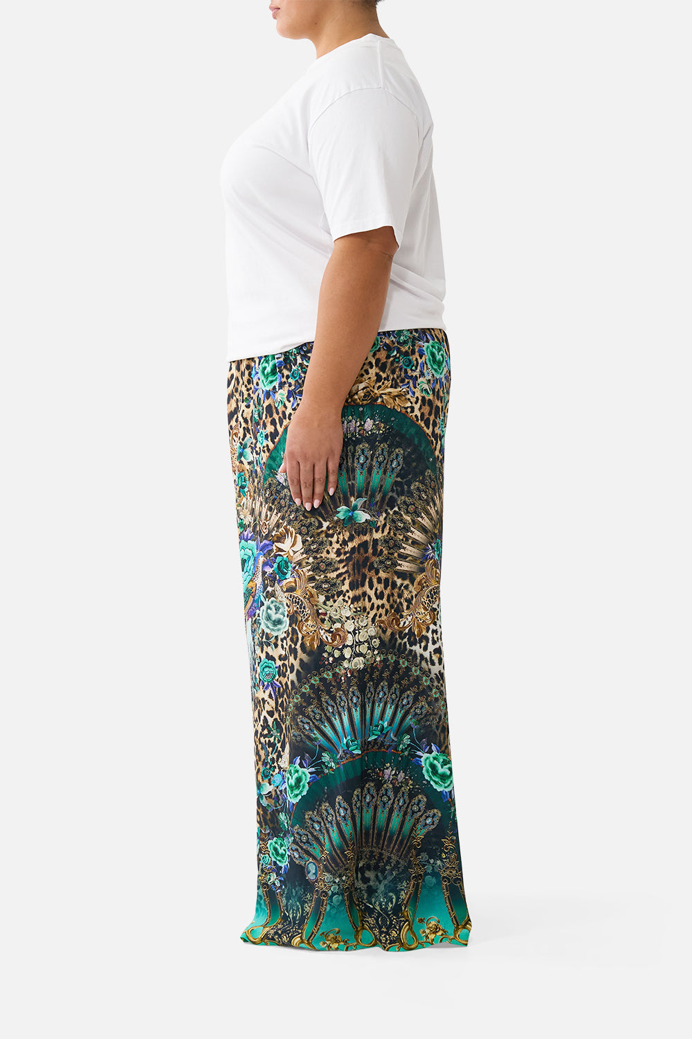The CAMILLA FRILL BRALETTE LONG DRESS LEOTIGRA LAND in our print.