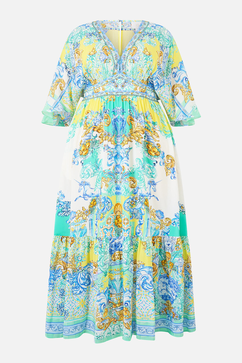 WAISTED DRESS WITH HEM RUFFLE DIAL UP THE TILES