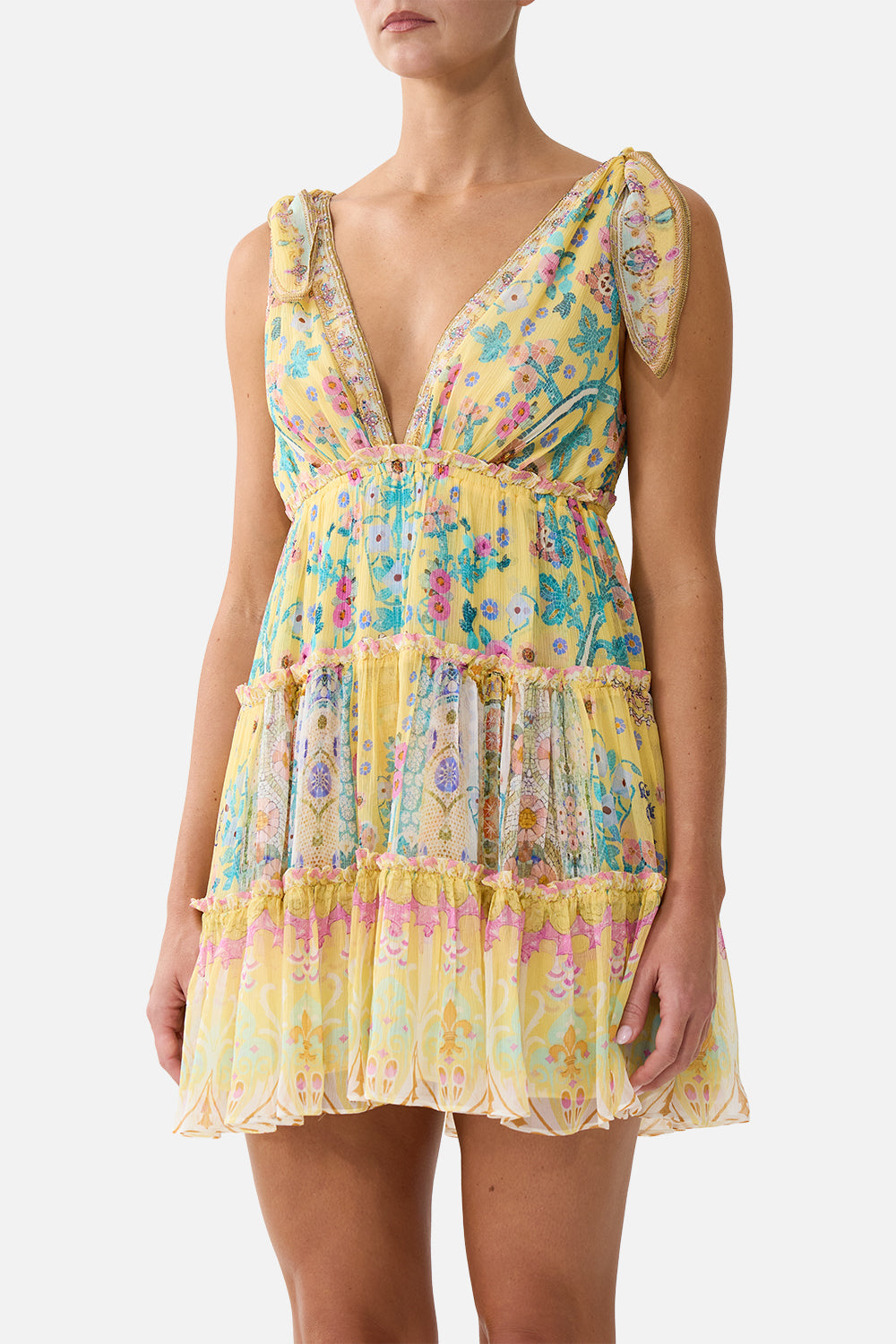 TIERED SHORT DRESS WITH SHOULDER TIES BARCELONA BEBÉ