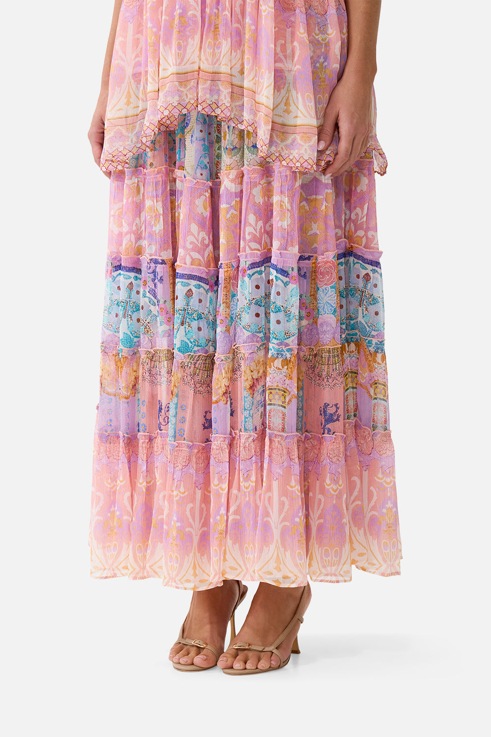 SHIRRED WAIST TIERED CIRCLE SKIRT HOWDY GAUDI