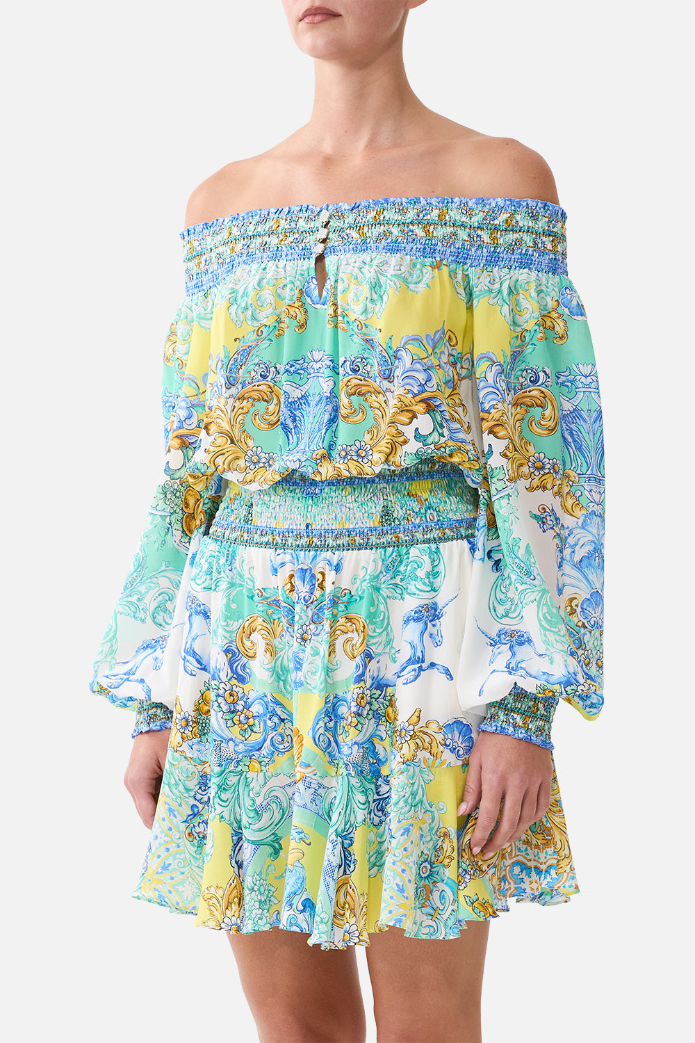 OFF SHOULDER SHORT DRESS DIAL UP THE TILES