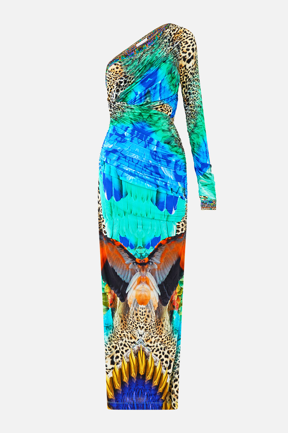 ONE SHOULDER JERSEY CUT OUT DRESS JUNGLE FLIGHT