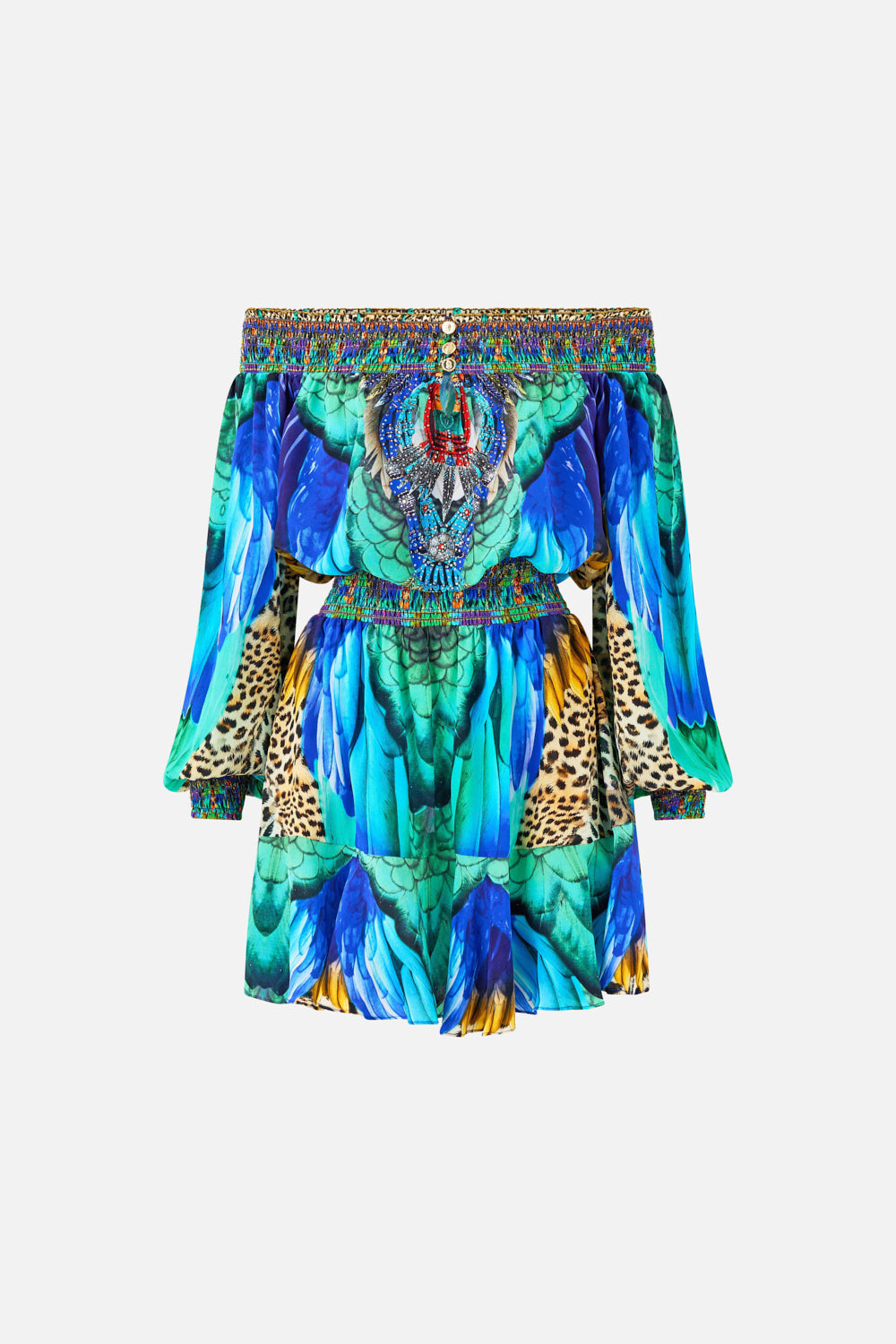 OFF SHOULDER SHORT DRESS JUNGLE FLIGHT