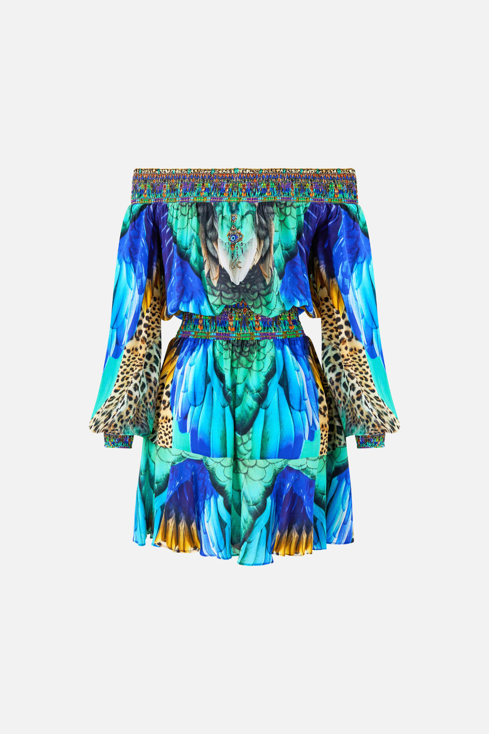 OFF SHOULDER SHORT DRESS JUNGLE FLIGHT