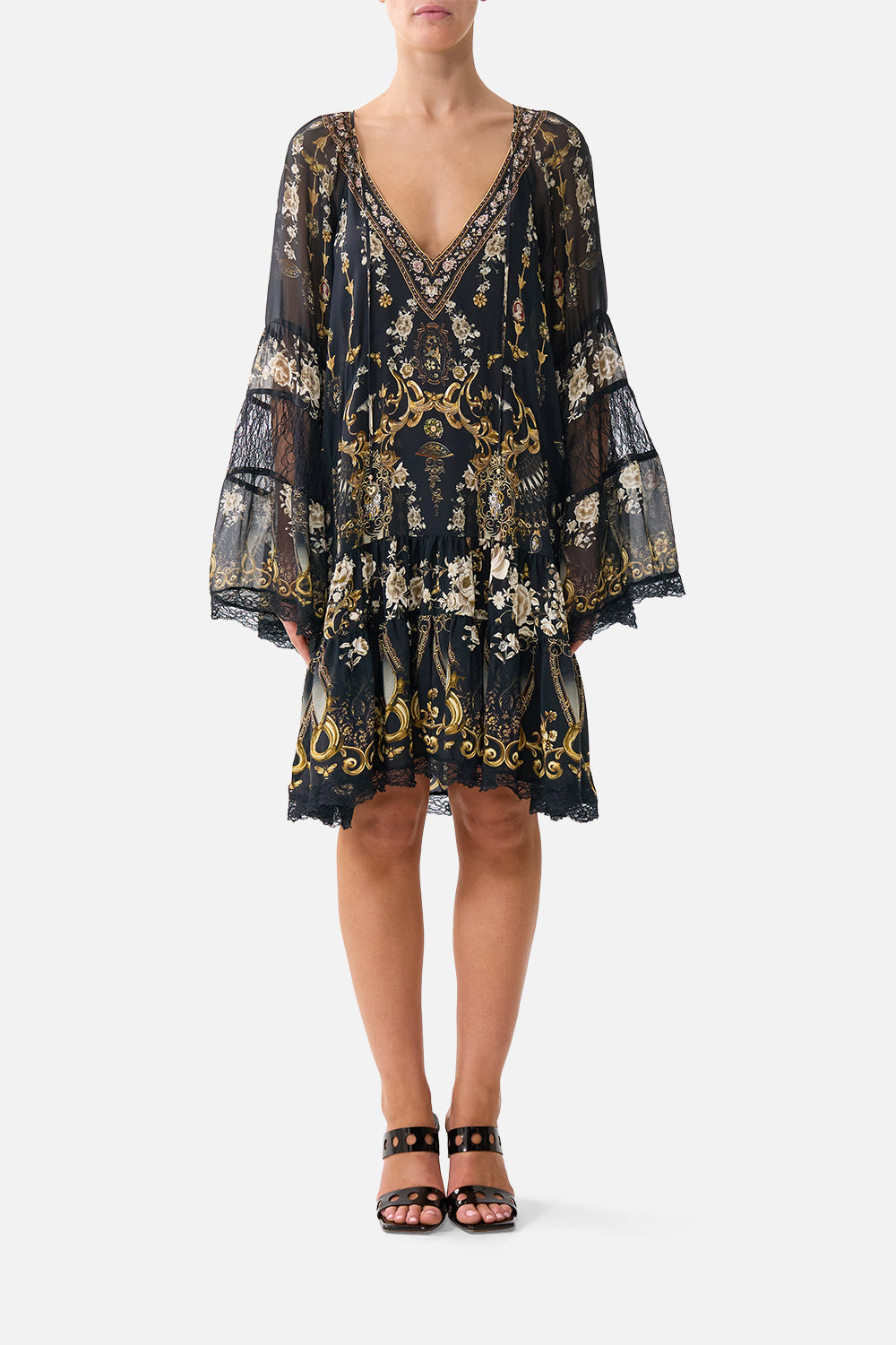 A-LINE GATHERED PANEL DRESS FLAMENCO FOLKLORE