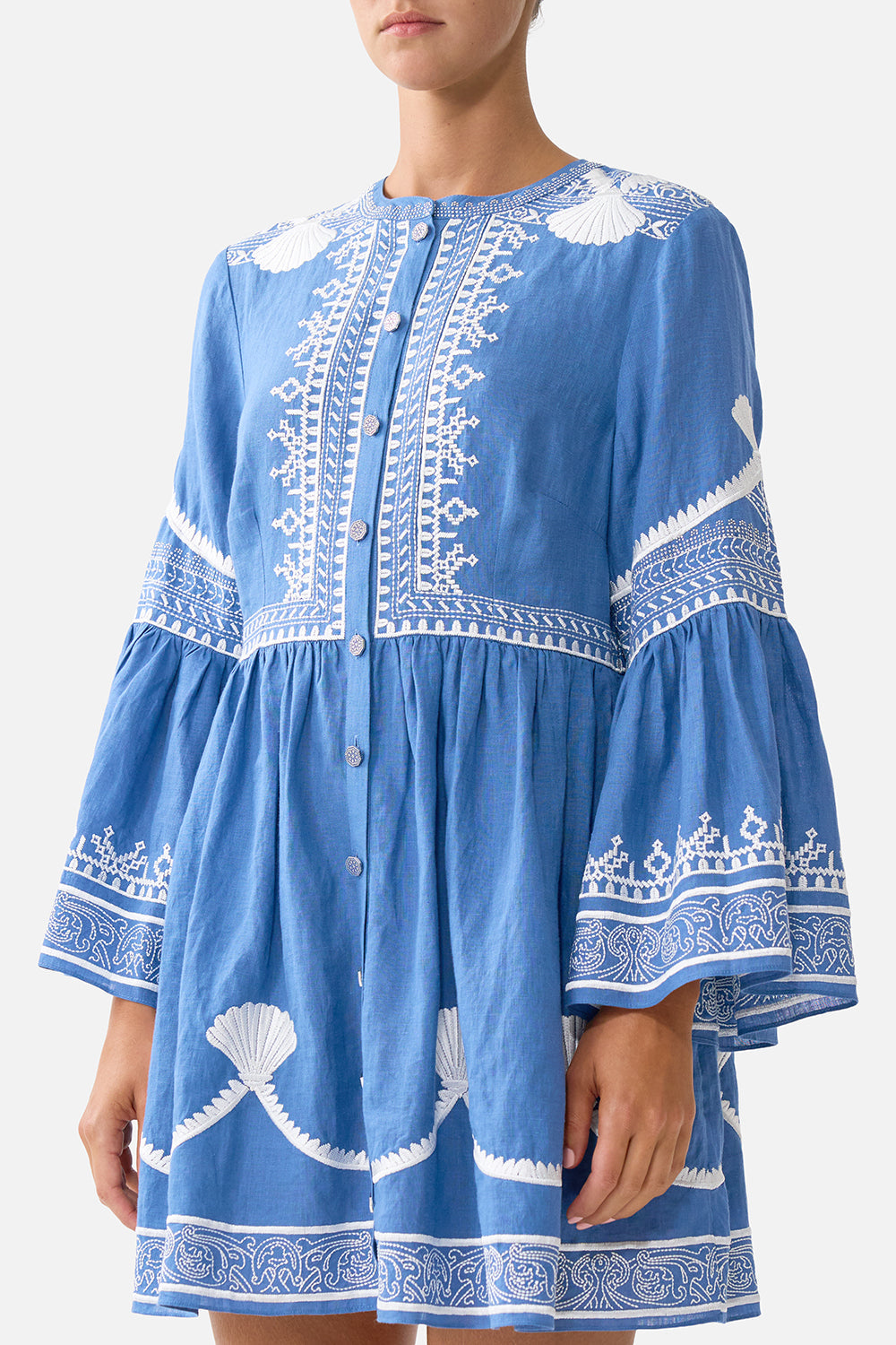 BUTTON THROUGH MINI DRESS WITH FLARED SLEEVE DE NADA GRANADA