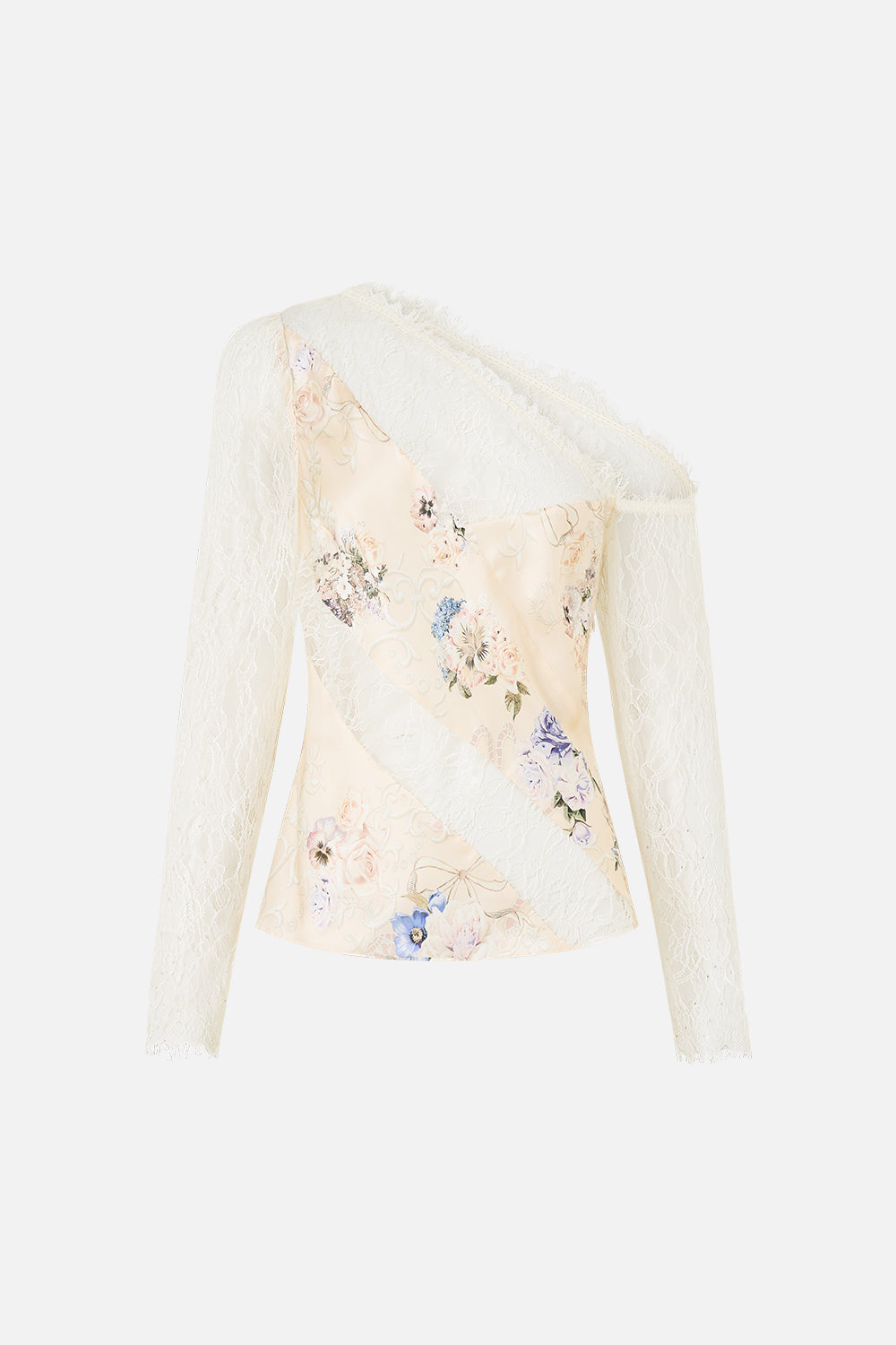 LACE SPLICE ONE SHOULDER TOP LACED WITH LOVE