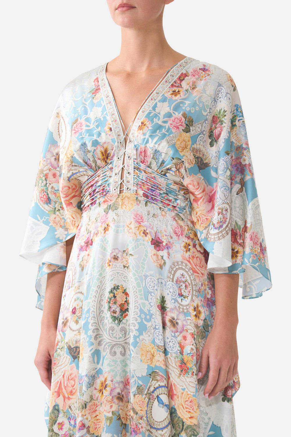 The CAMILLA DIPPED WAIST PANELLED BIKINI BOTTOM CHINOISERIE CHILD in our print.