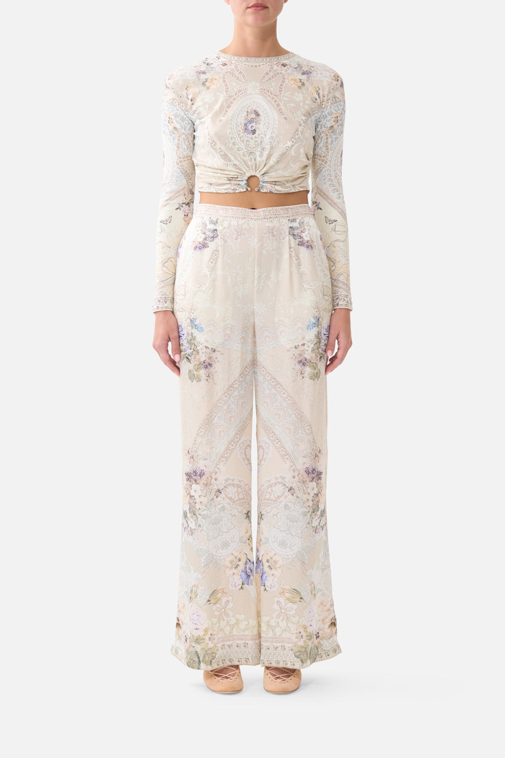 The CAMILLA COLLARED SHIRT WITH PINTUCKS LEOPARD LIBERTINE in our print.