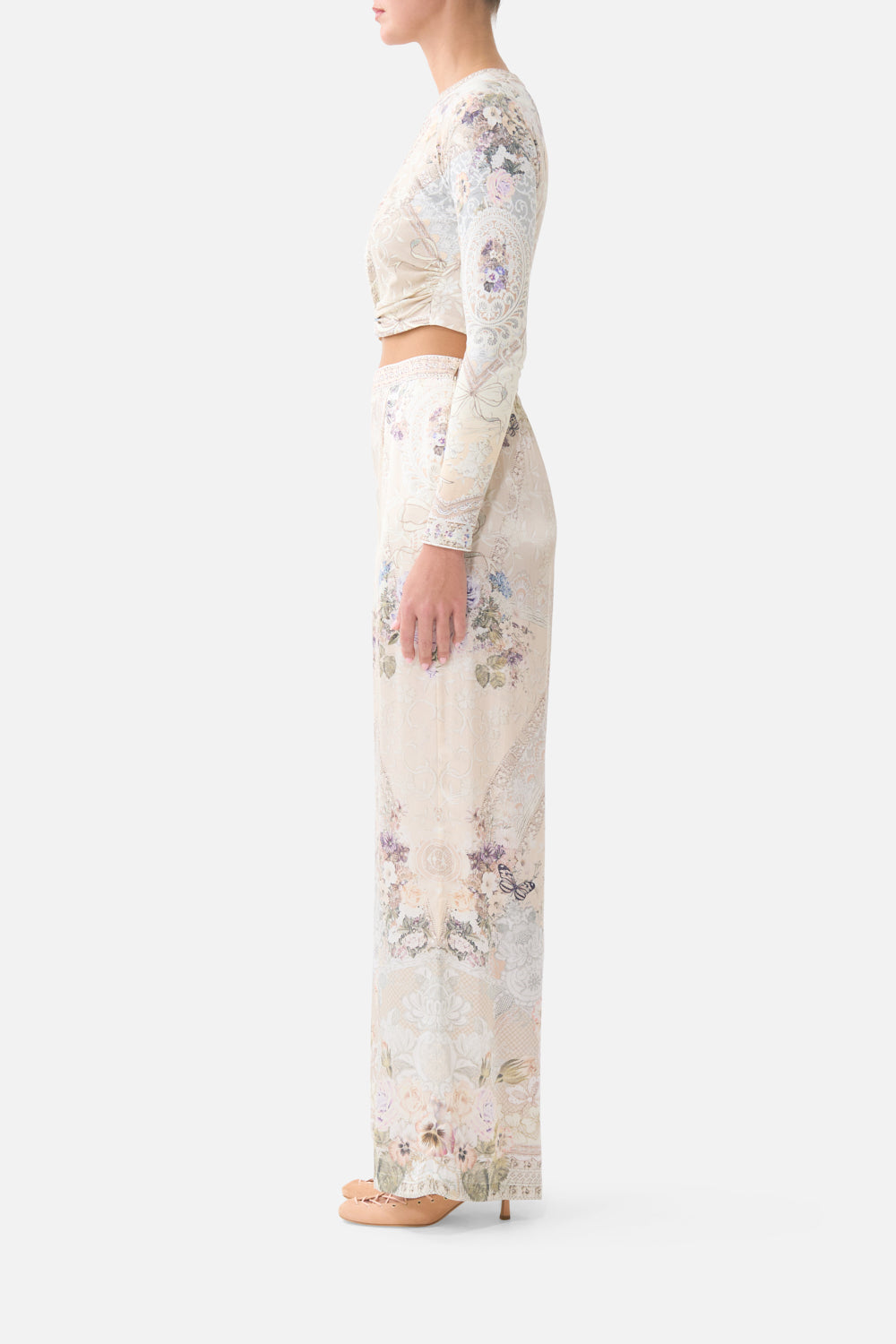 The CAMILLA COLLARED SHIRT WITH PINTUCKS LEOPARD LIBERTINE in our print.