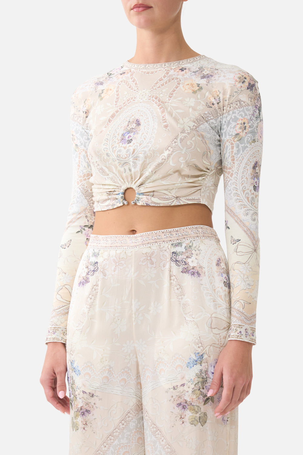 The CAMILLA COLLARED SHIRT WITH PINTUCKS LEOPARD LIBERTINE in our print.