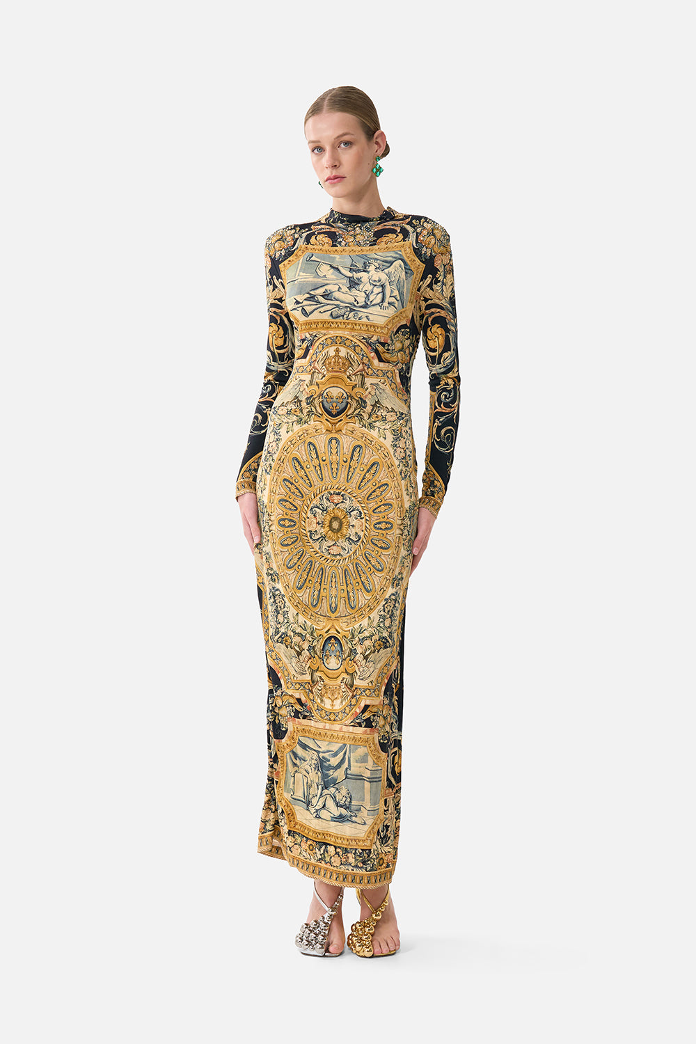 The CAMILLA Back Detail Jersey Dress in our Museum Memoirs print.