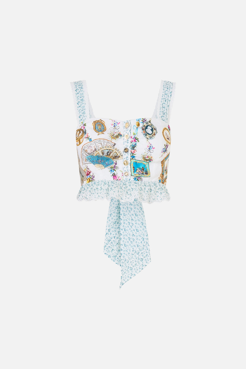 The CAMILLA RING SCARF CLUTCH DANDELION SKIES in our print.