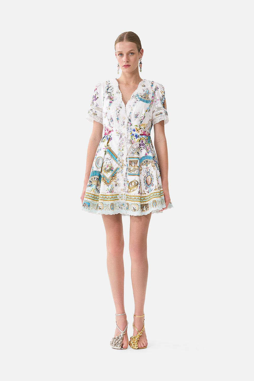 V NECK SHORT DRESS WITH SHORT SLEEVES ART FOR THE ARTISANS