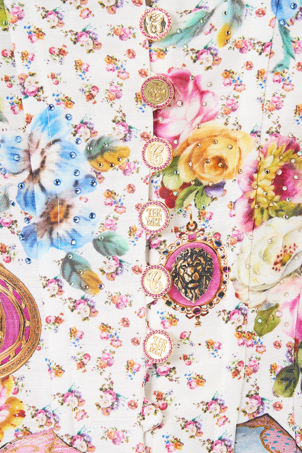 The CAMILLA COLLARED SHIRT DRESS WITH PINTUCKS DANDELION SKIES in our print.