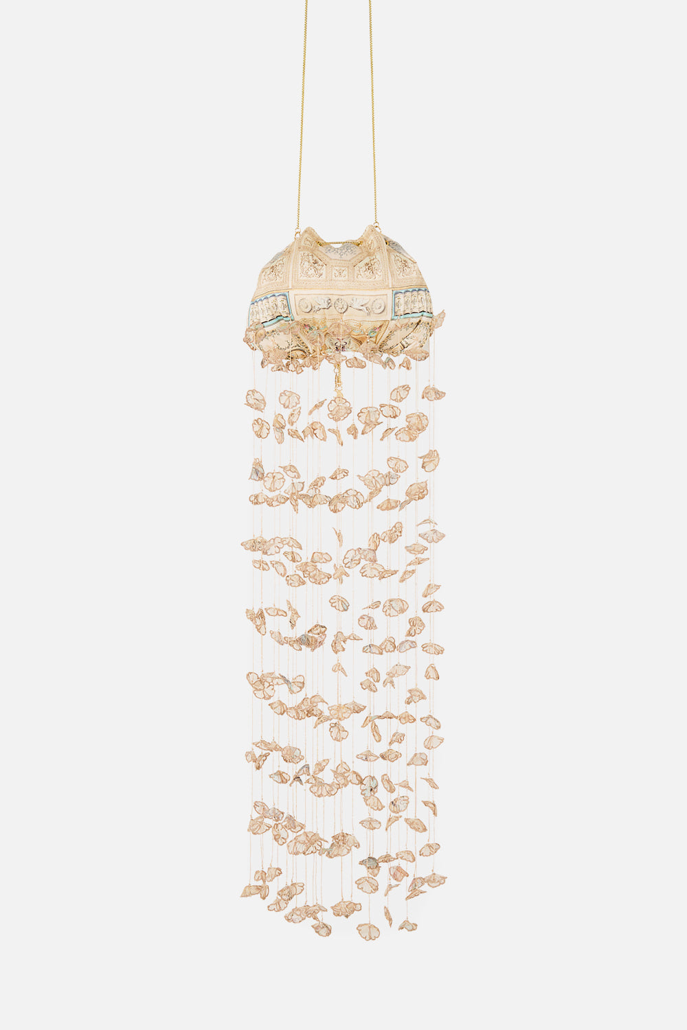 The CAMILLA Drawstring Pouch Bag With Chain Strap in our A Beloved Boudoir print.