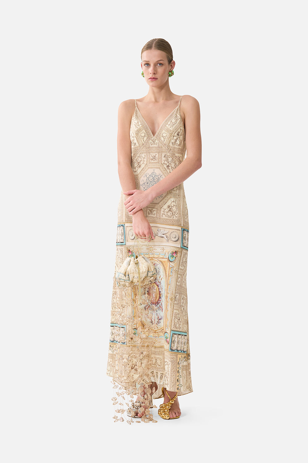 The CAMILLA Drawstring Pouch Bag With Chain Strap in our A Beloved Boudoir print.