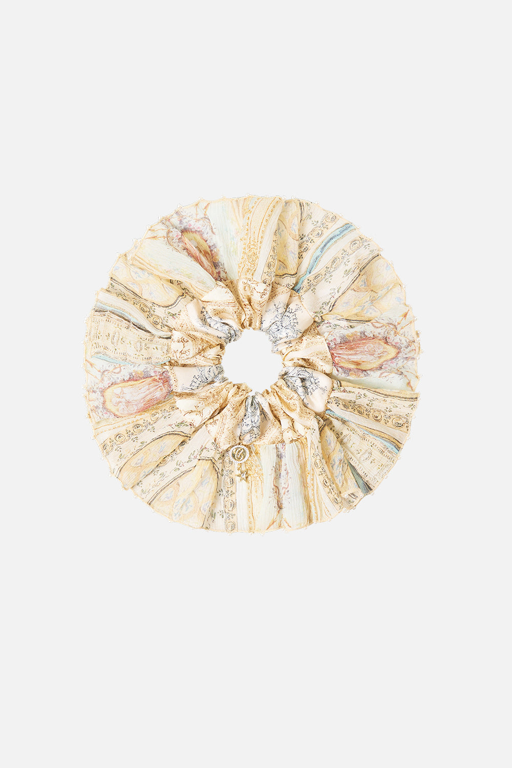The CAMILLA Scrunchie With Frill Edge in our A Beloved Boudoir print.