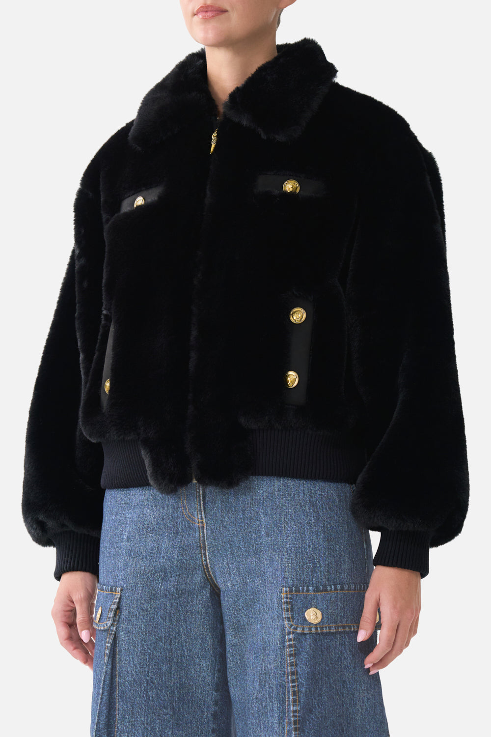 FAUX FUR BOMBER WITH POCKET DETAILS FIESTA, SIESTA, REPEAT