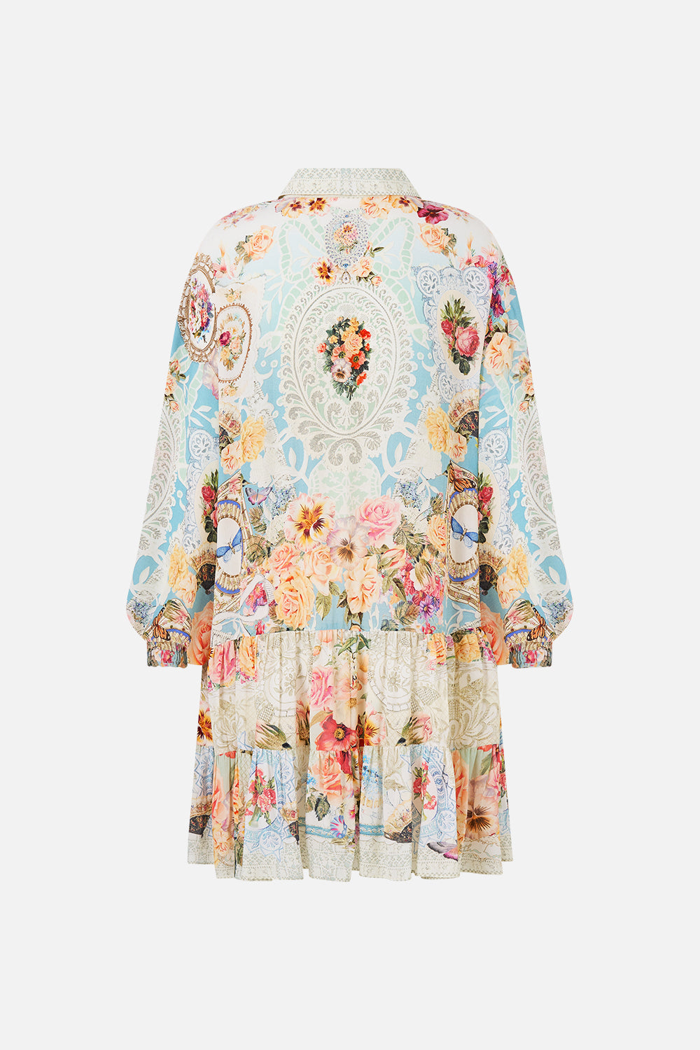 The CAMILLA NECKTIE DRESS WITH ELASTICATED WAIST CHAMBER OF BLOOMS in our print.