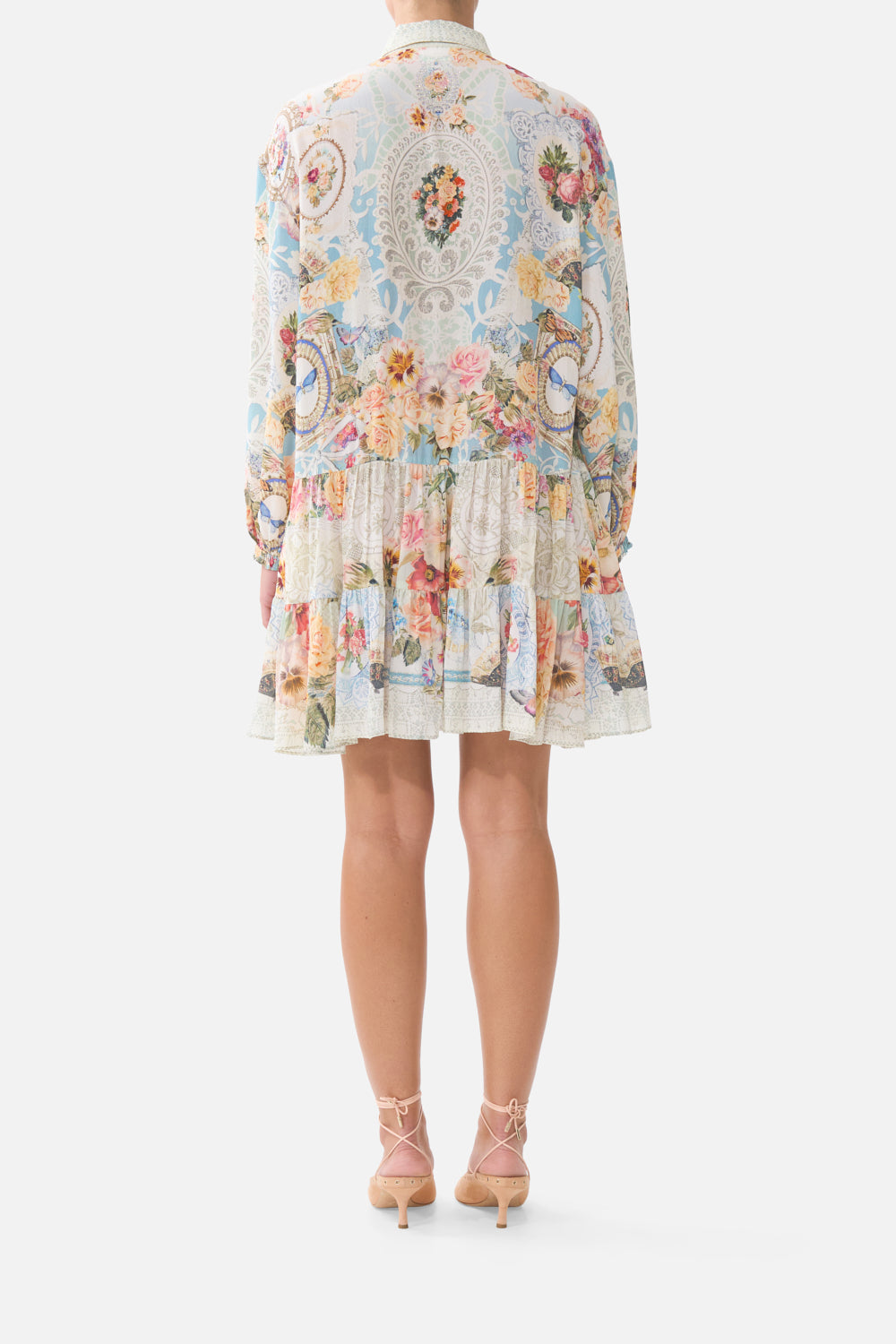 The CAMILLA NECKTIE DRESS WITH ELASTICATED WAIST CHAMBER OF BLOOMS in our print.