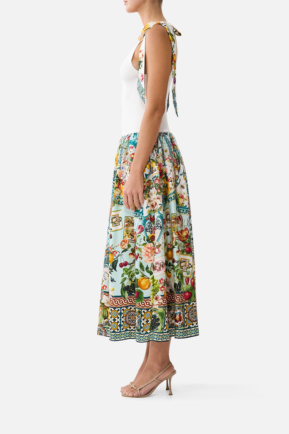 KNIT BODICE SILK SPLICED MIDI DRESS MAGIC OF THE MERCADO