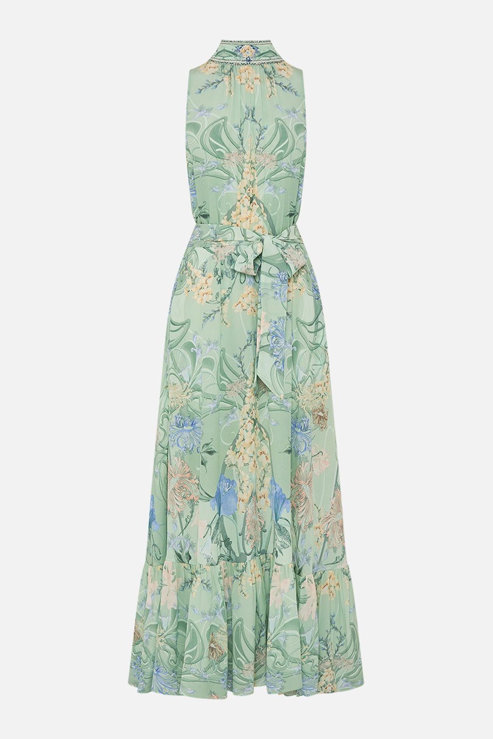 CAMILLA green necktie dress with elasticated waist in Dreaming In Dutch print.