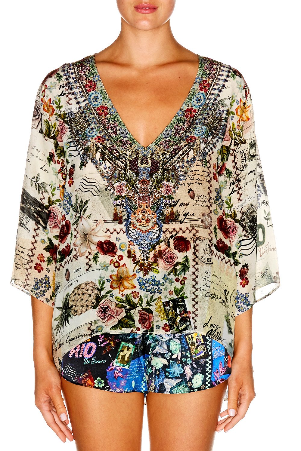 MEMORY LANE V NECK OVERSIZED BLOUSE