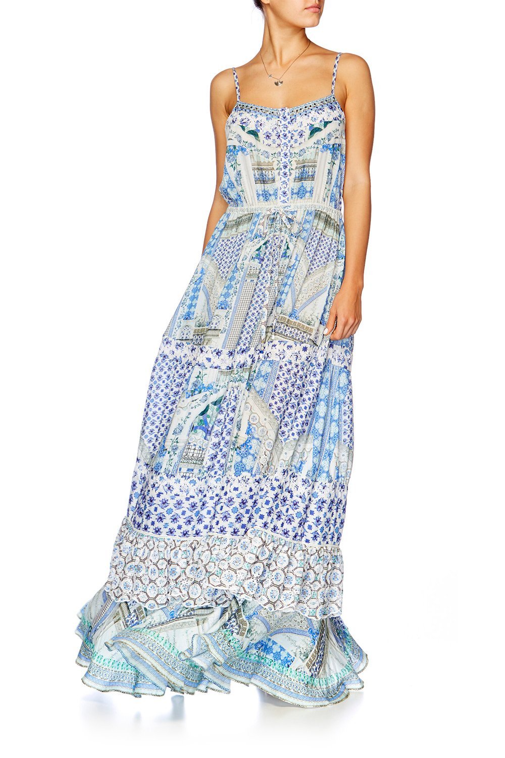 SALVADOR SUMMER TIERED FRILL HEM LONG DRESS