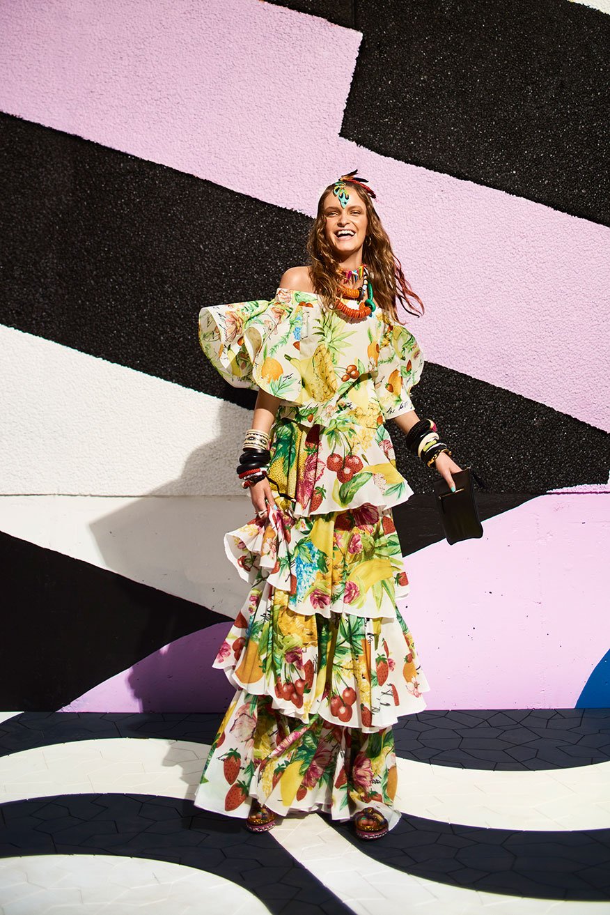 THERES NO PLACE LIKE RIO ELASTICATED FLOUNCE TOP