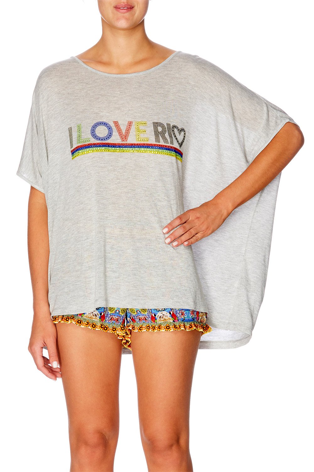 CAMILLA I HEART RIO GREY LOOSE FIT ROUND NECK T-SHIRT