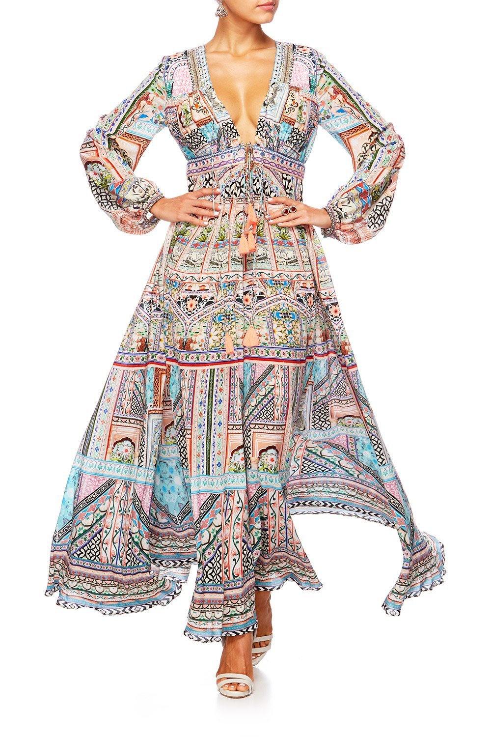 CAMILLA LADY LAKE PEASANT DRESS W TIE FRONT