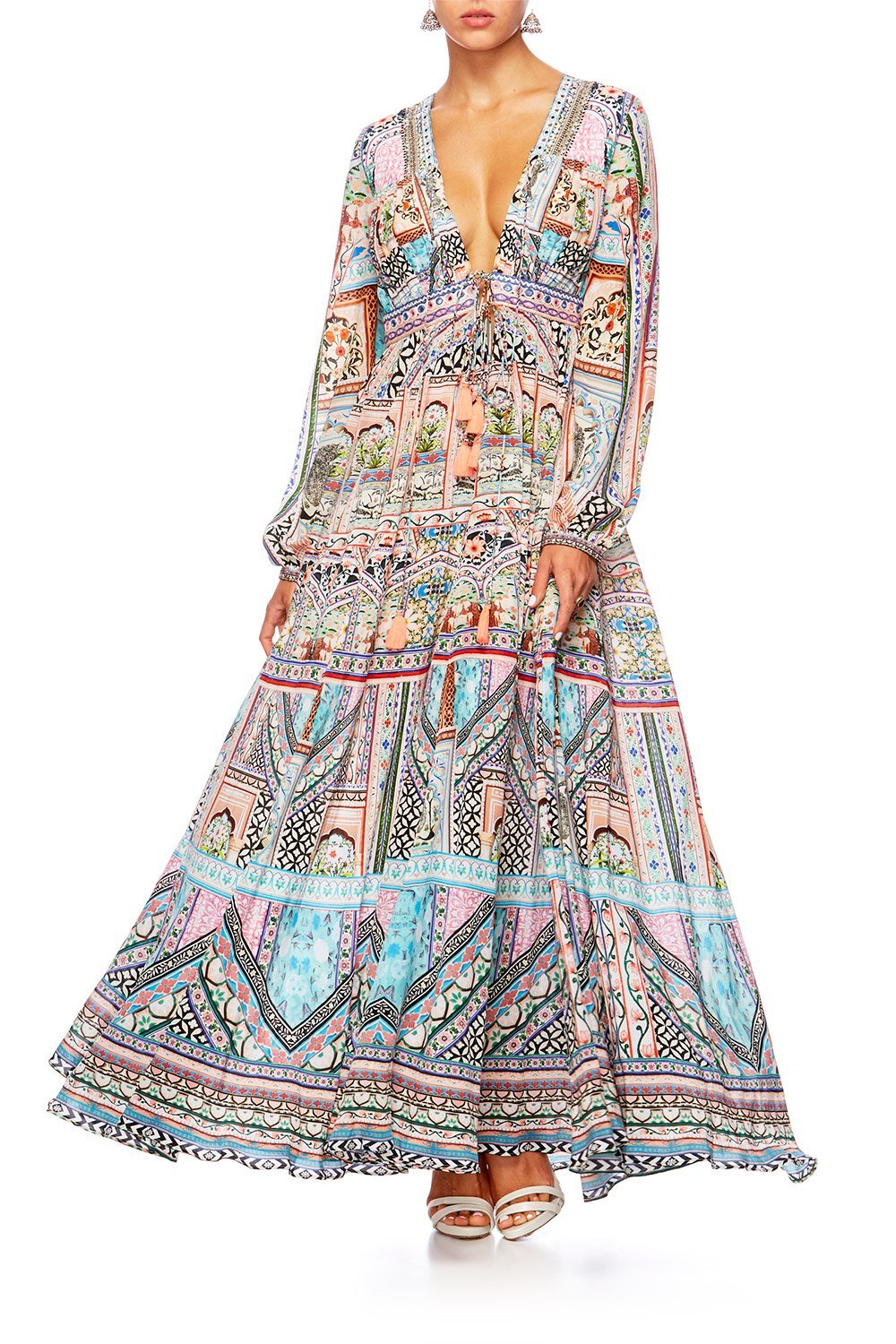 CAMILLA LADY LAKE PEASANT DRESS W TIE FRONT