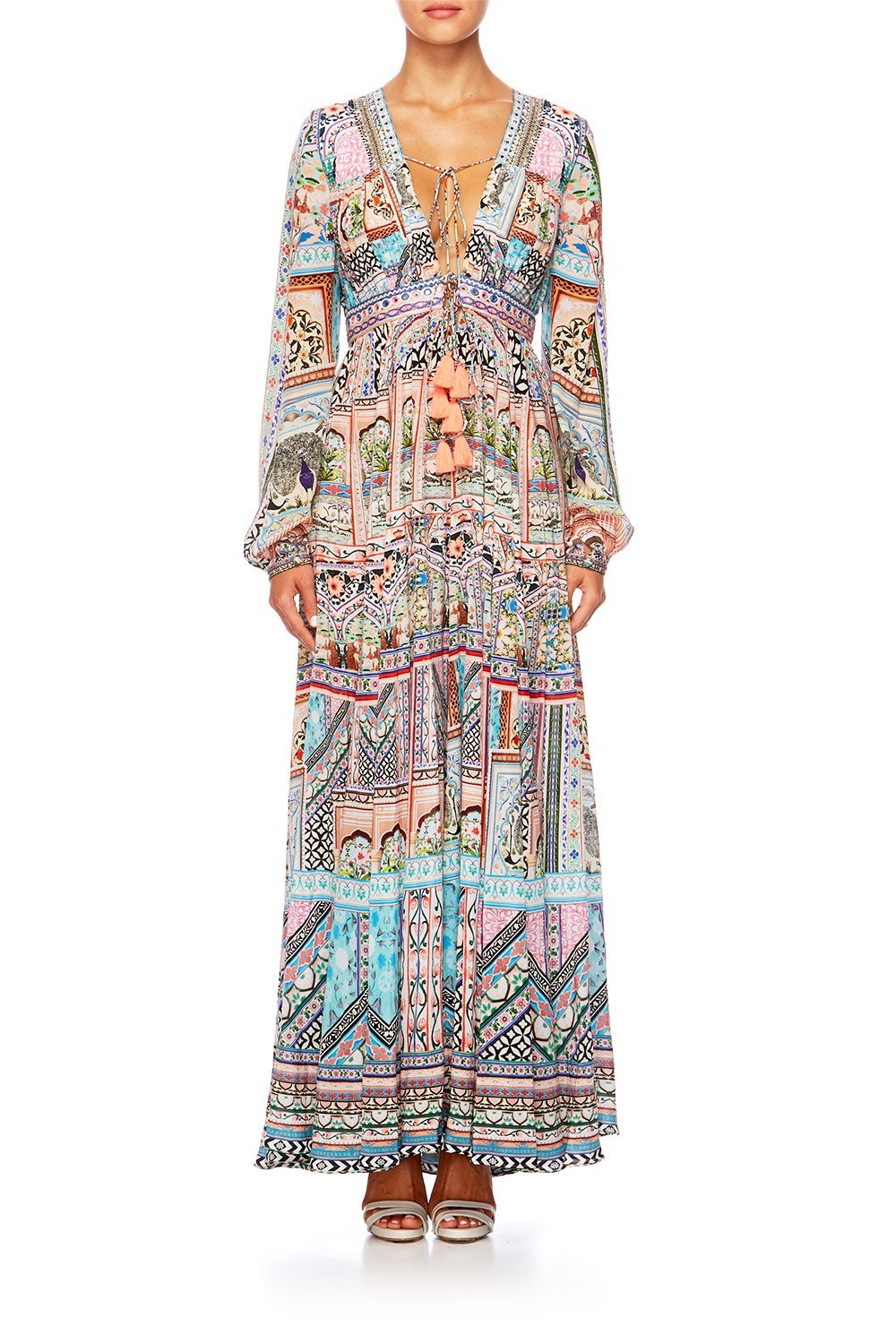 CAMILLA LADY LAKE PEASANT DRESS W TIE FRONT