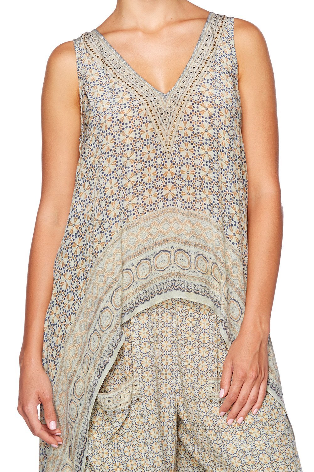 THREADED UNION HIGH LOW CROSS BACK TOP