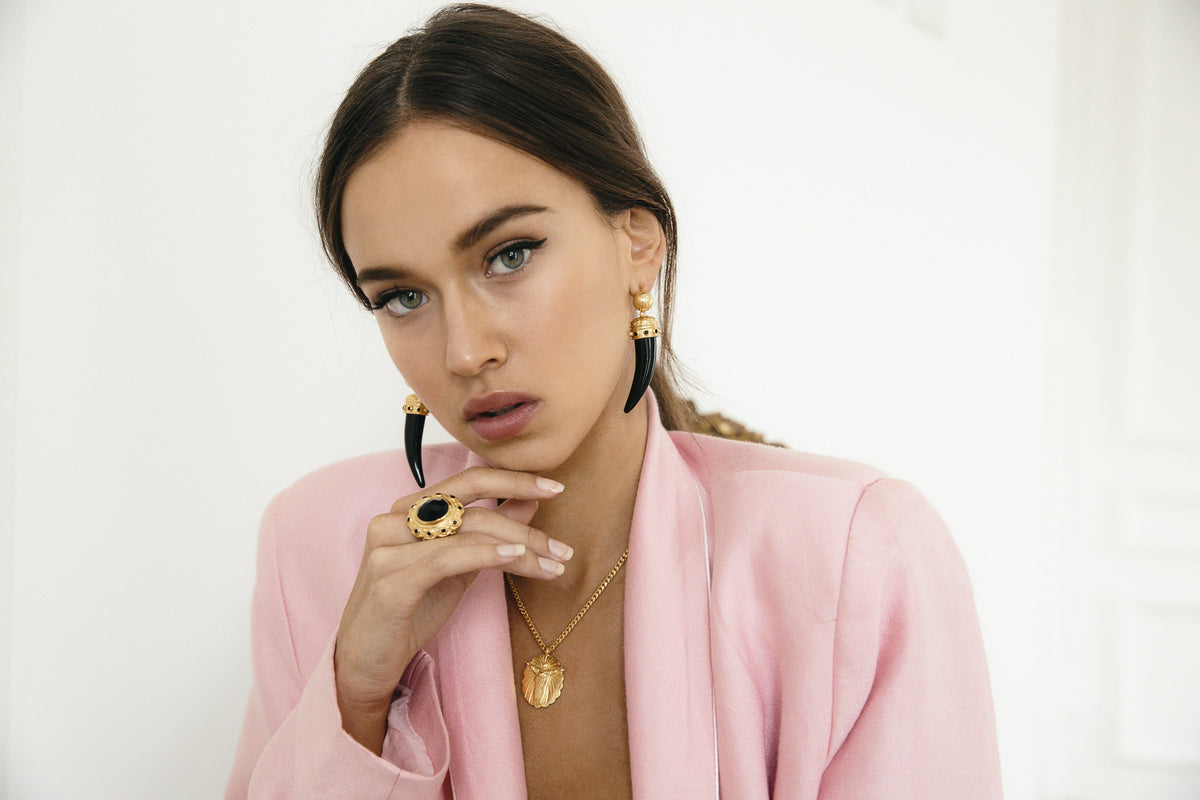 VALERE BLACK ONYX LIONESS EARRINGS MULTI