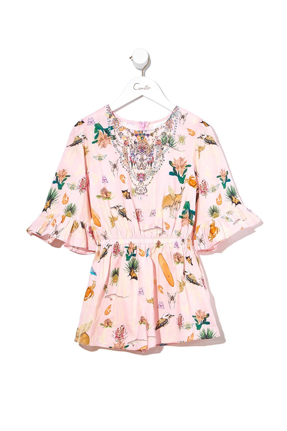 INFANTS PLAYSUIT WITH FRILL SLEEVE OVER THE RAINBOW