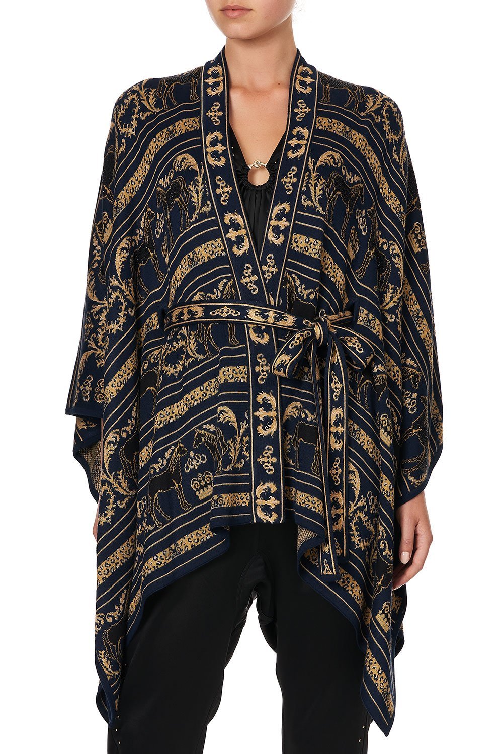 SHORT KNIT PONCHO WITH TIE PUNK OF PRIMROSE