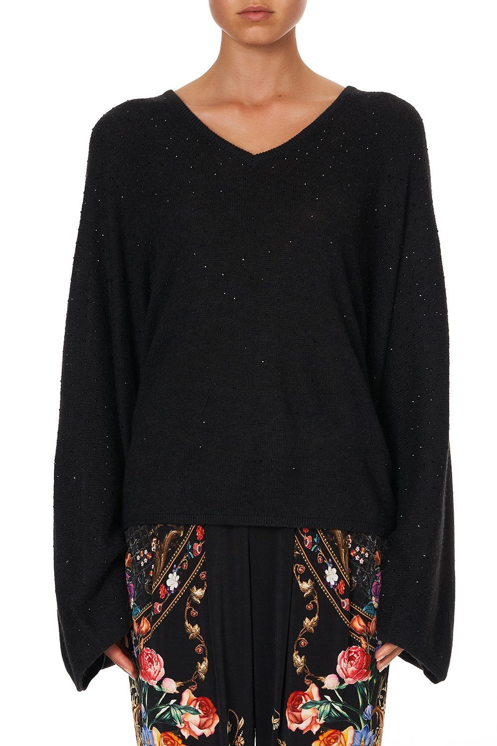 KNIT V NECK JUMPER WITH DOLMAN SLEEVE BLUSHING MANOR