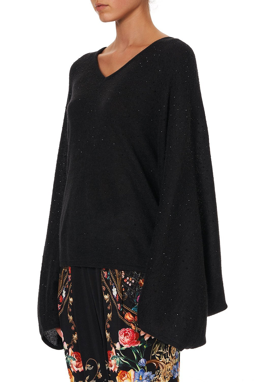 KNIT V NECK JUMPER WITH DOLMAN SLEEVE BLUSHING MANOR