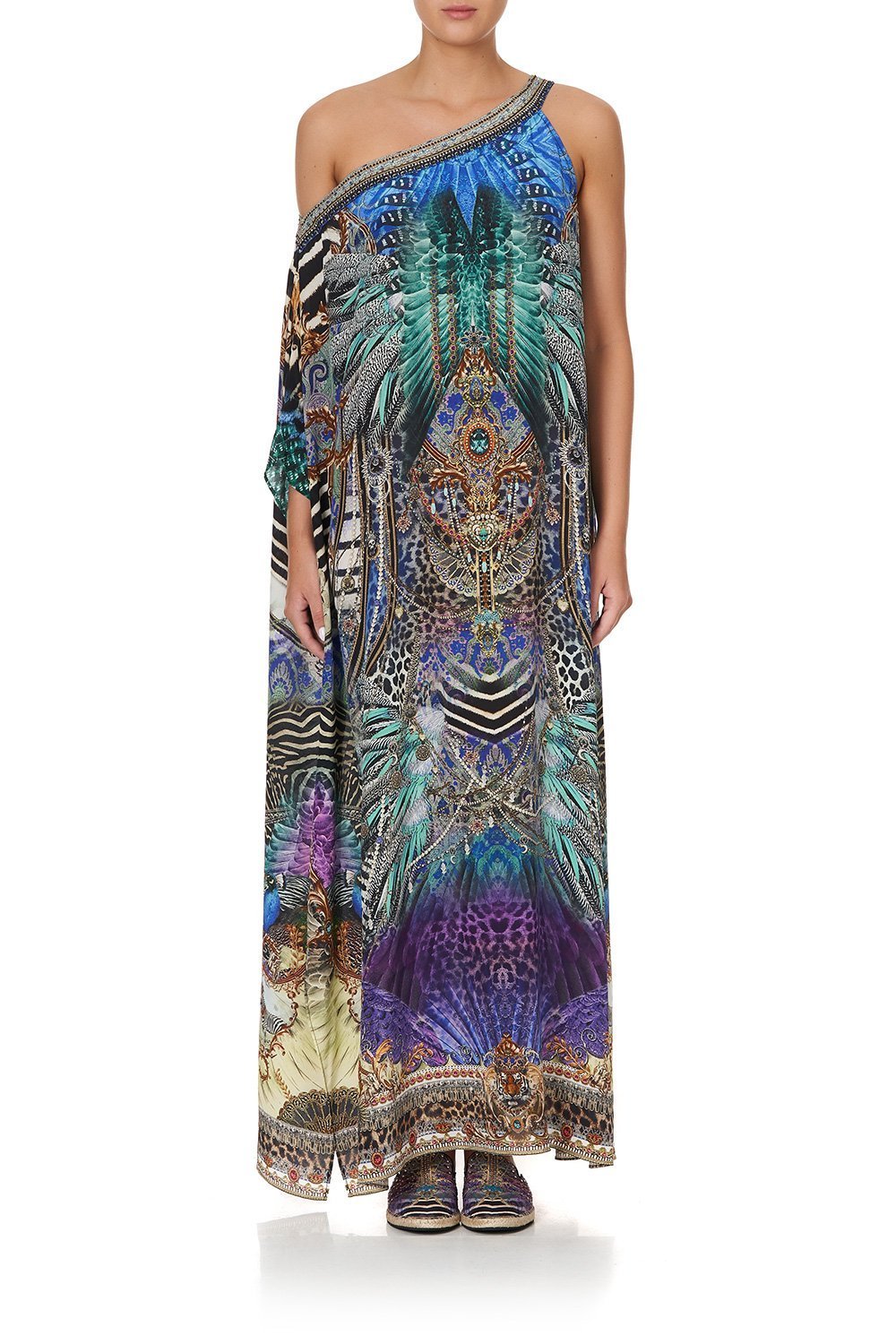 ONE SHOULDER KAFTAN WITH NECKBAND ANIMAL ARMY
