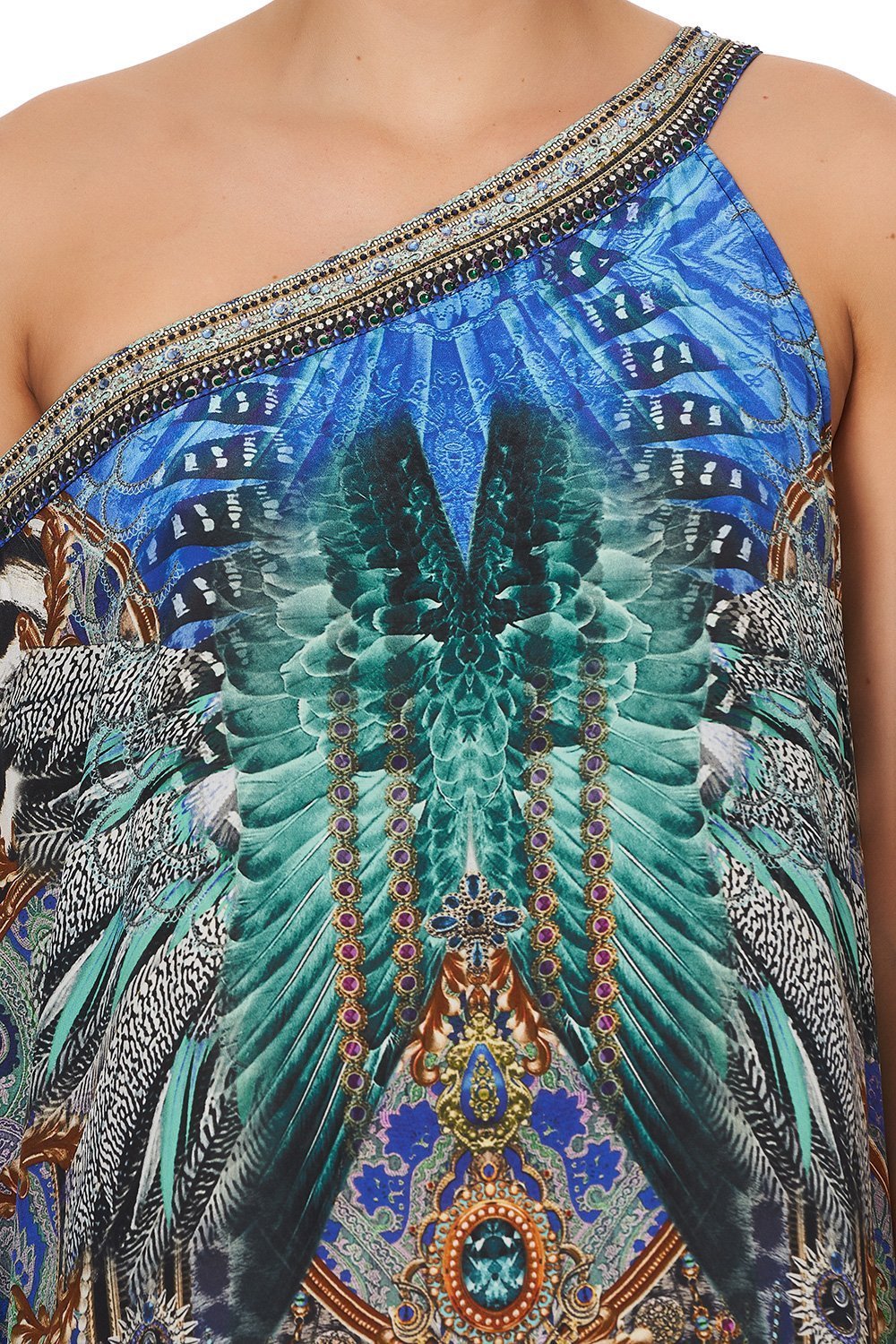 ONE SHOULDER KAFTAN WITH NECKBAND ANIMAL ARMY