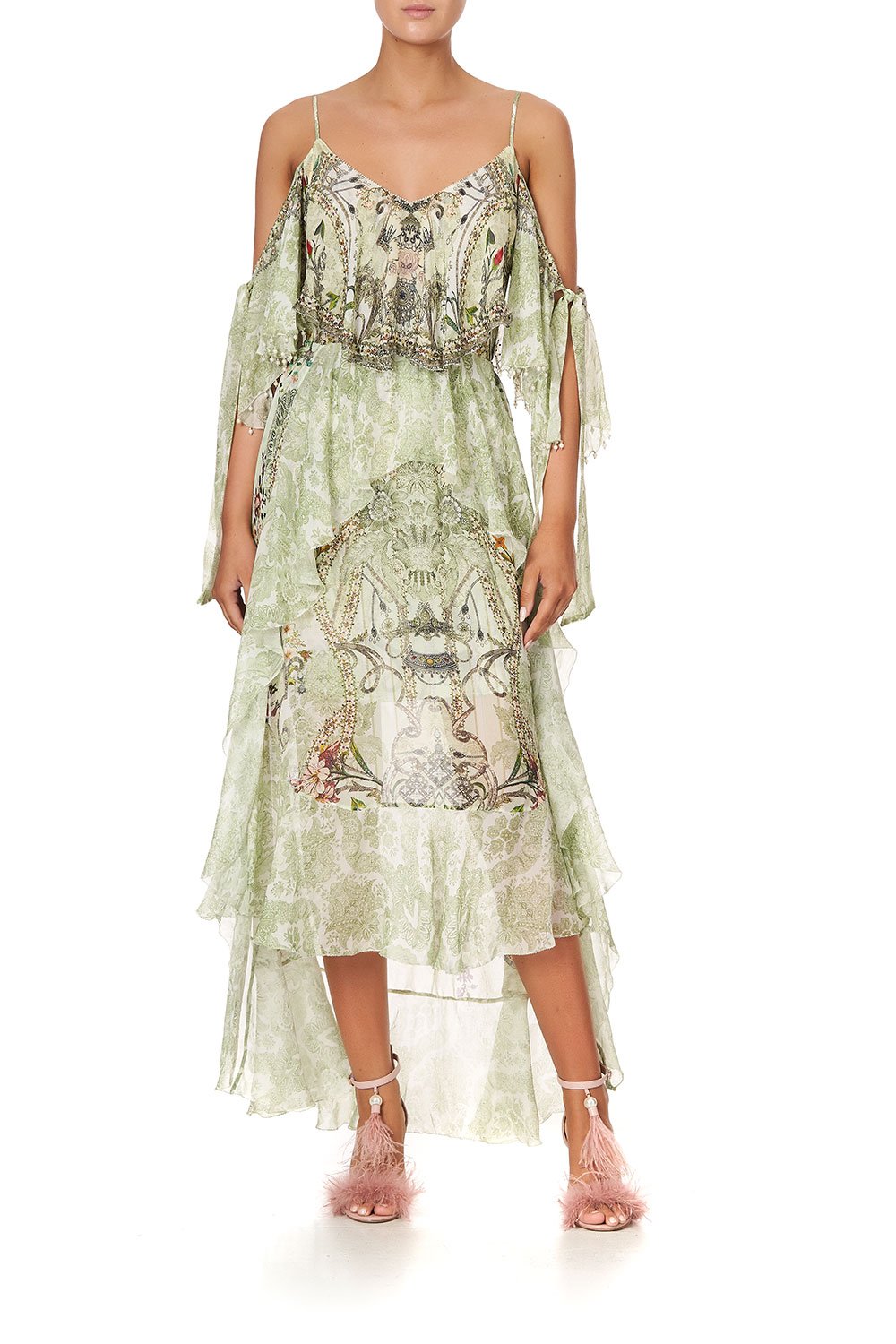 RUFFLE DRESS WITH TIE SLEEVE BRICK LANE BEEUTY