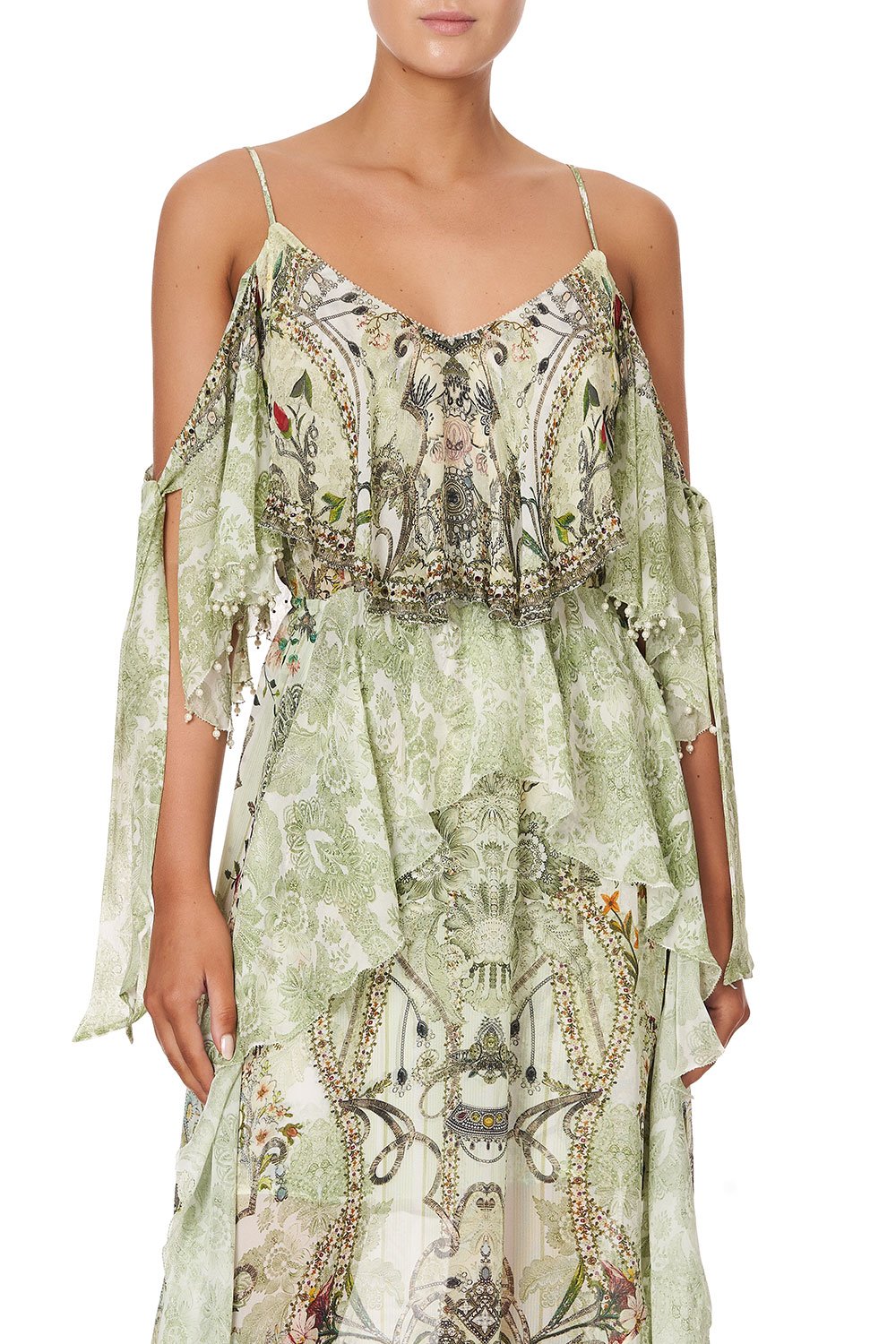 RUFFLE DRESS WITH TIE SLEEVE BRICK LANE BEEUTY